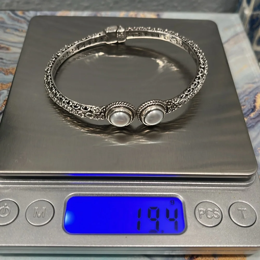 Sarda Sterling Silver and Pearl Bracelet, size 6.75”